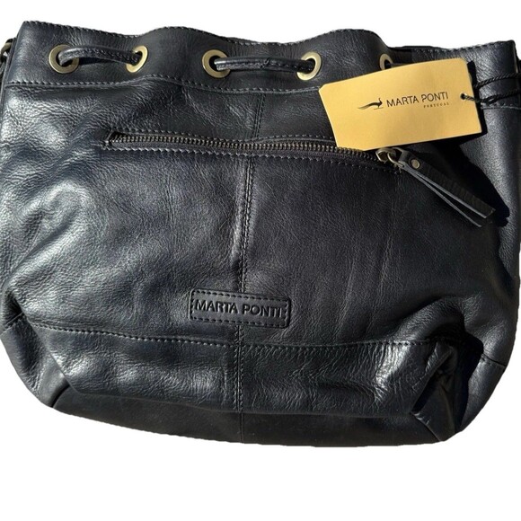 Marta Ponti Portugal Black Leather Woven Crossbody Bag Tan Fabric Great Gift NWT - Picture 5 of 13